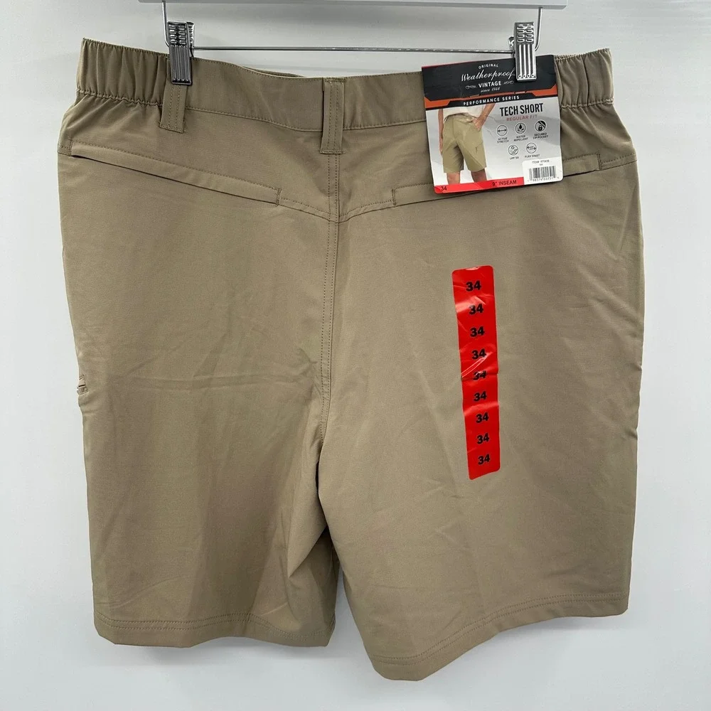 Weatherproof Vintage Men Tech Short 34 Tan Performance Active Stretch UPF 50 NWT